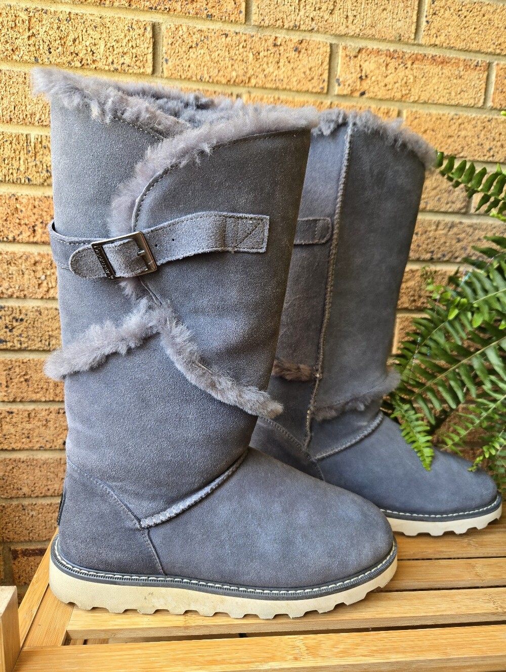 Bearpaw Grey Suede Tall Shearling Buckle Winter Boots ❄️